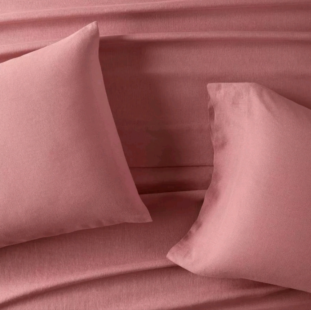 100% Linen Size Queen Sheet Set 4pc Pink Rose Casaluna New in Package Pre-washed